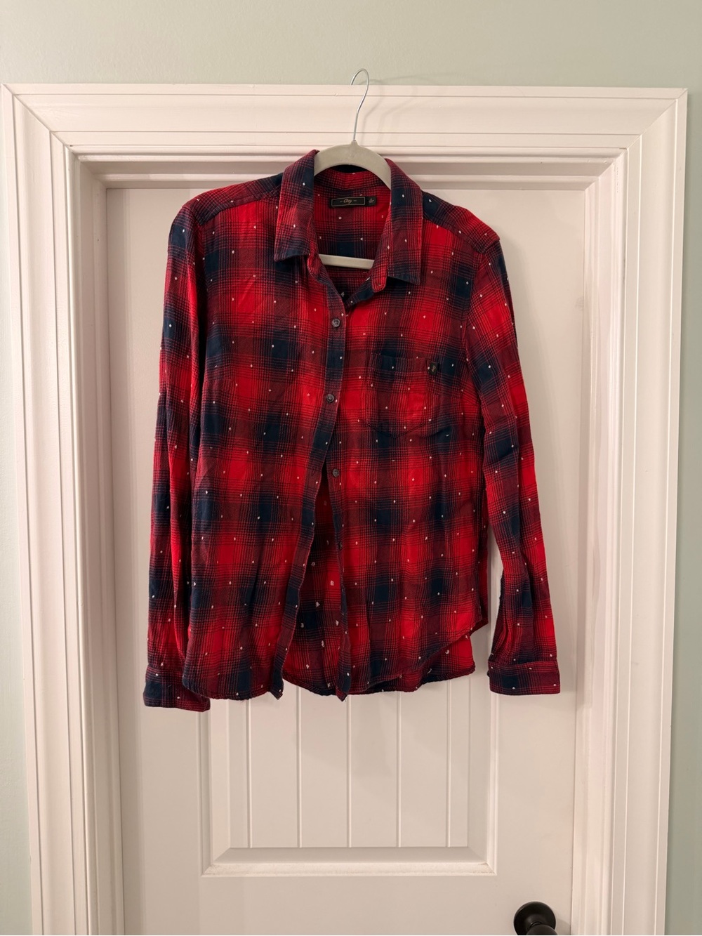 Obey Red and Navy Plaid Button-Down Shirt